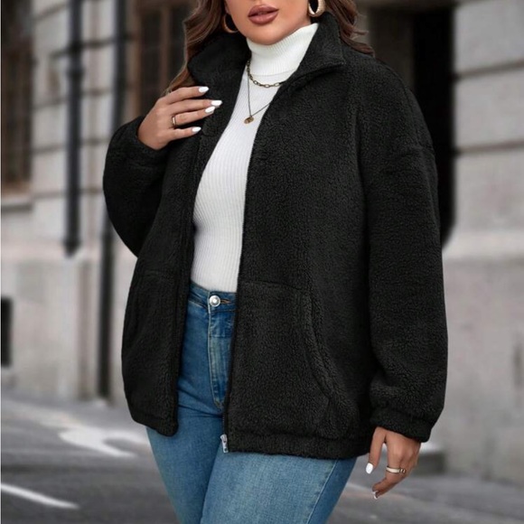 Plus size cost zip up teddy jacket - Picture 2 of 16